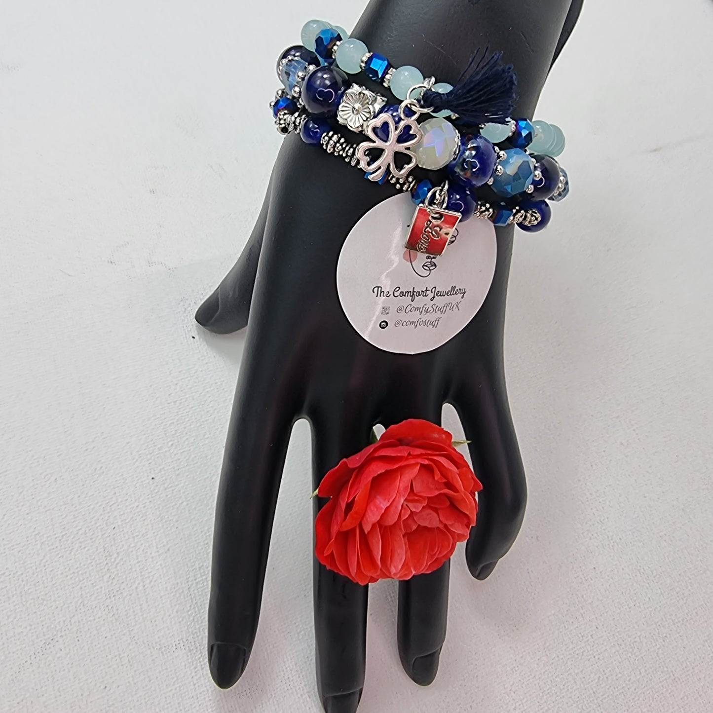 3Pcs Vintage Love Shape Elastic Beads Bracelet Set || Beaded Stretch Charm Bracelet || Set of 3 layering Bracelets || Tropical Boho Vintage