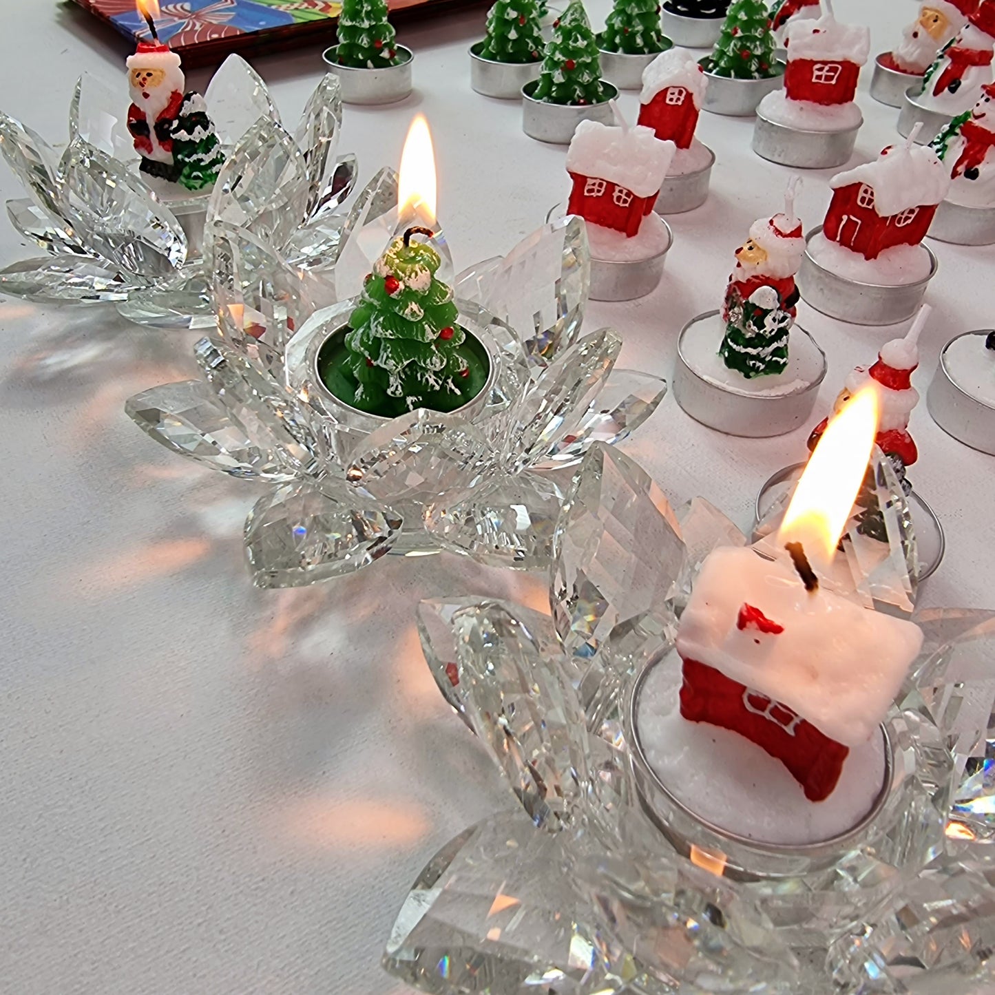 9 or 15 Mini Christmas Unscented Tealights, Designs Include Xmas Tree, Snowman, Home & Santa Shaped Candles || Table Decor, Hand Painted