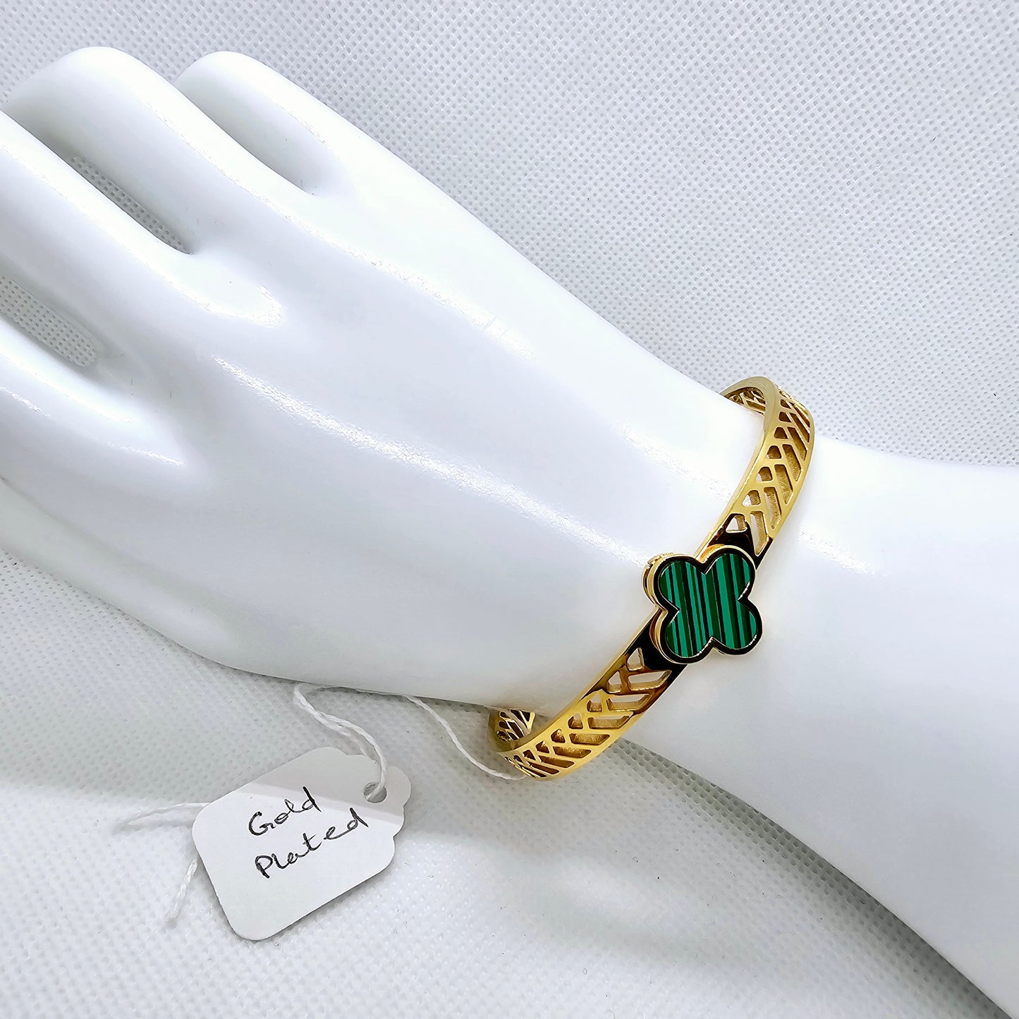 Stainless Steel Bangle 18K Gold Plated Four Leaf Clover