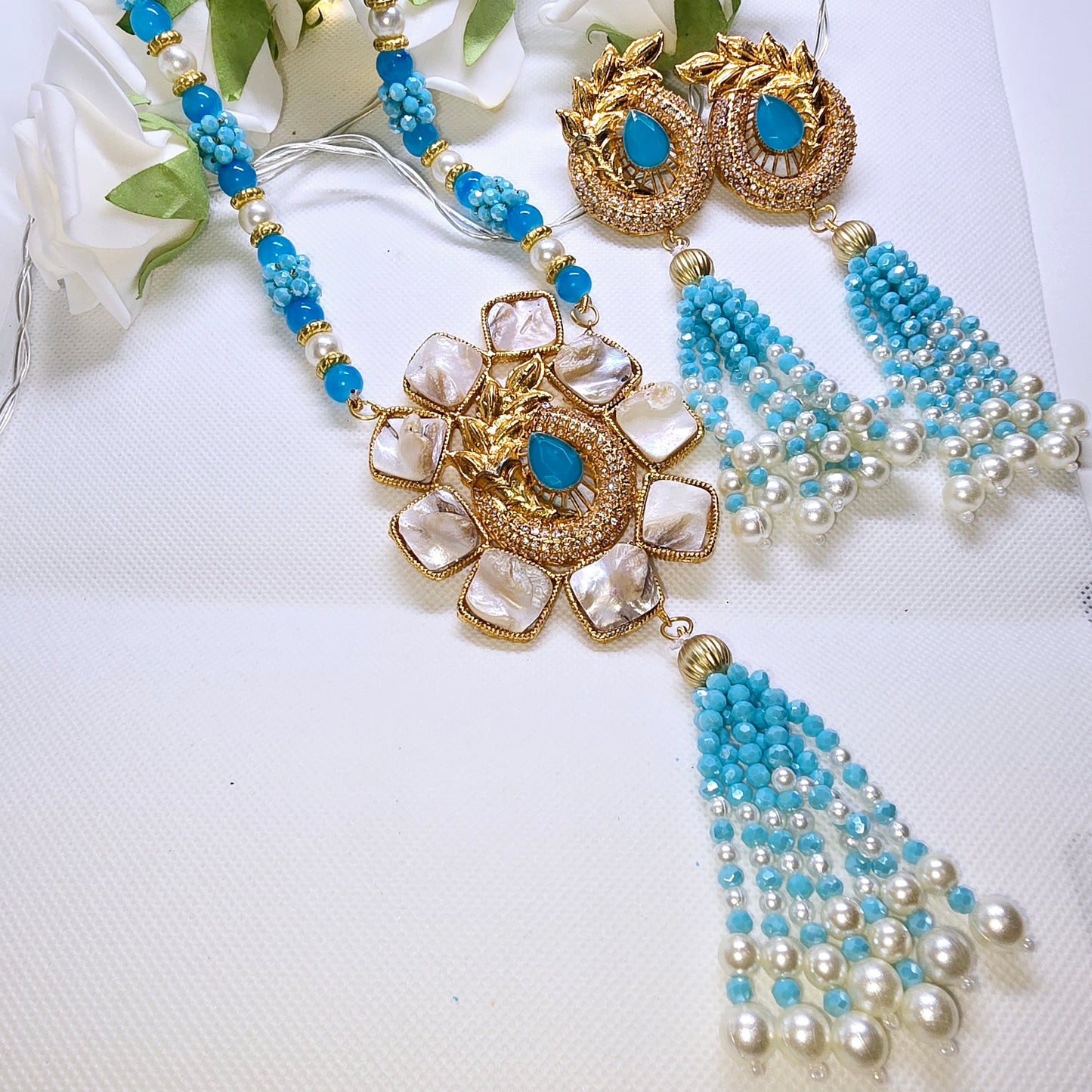 Asian Indian Pakistani Jewellery Long Necklace Set With Jhumkas