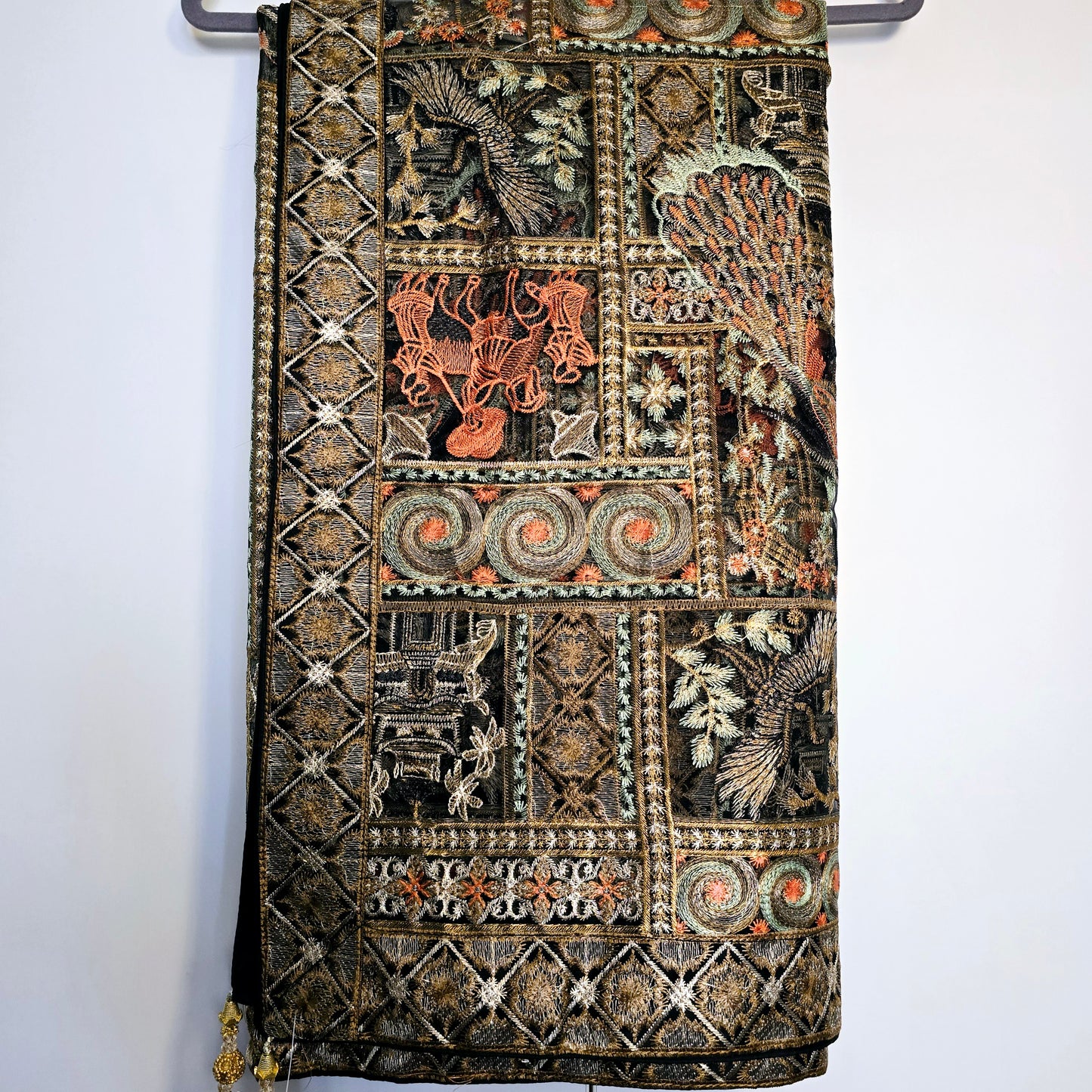 Hand Embroidered Black Shawl