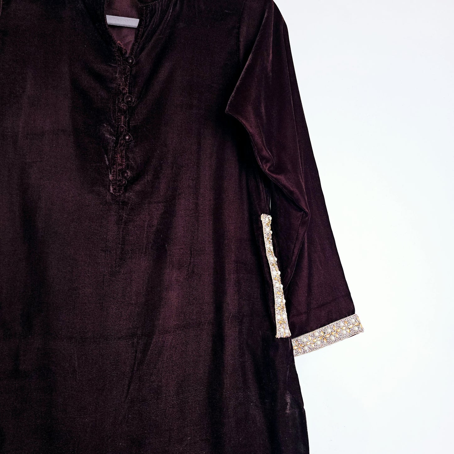 Dark Brown Velvet Kurta Partywear ,Winter Velvet Kameez, Designer Velvet Suit