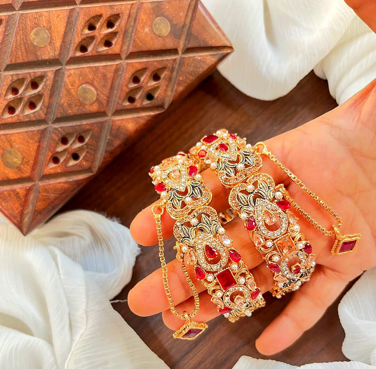 Bangle Openable Kara Set || Gold Plated Kara Pair || Bangles with Zircon Stones