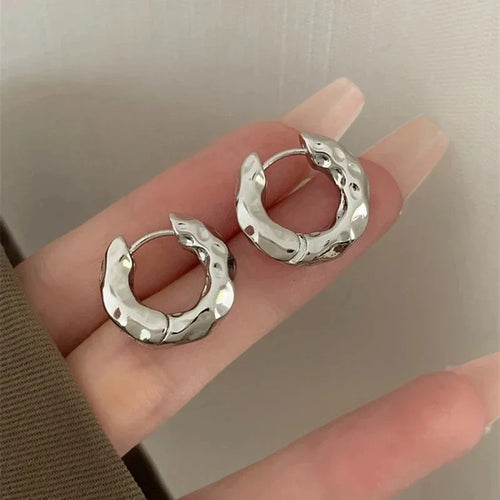 2Pcs Stainless Steel Smooth Metal Hoop Earrings For Woman Girl,
