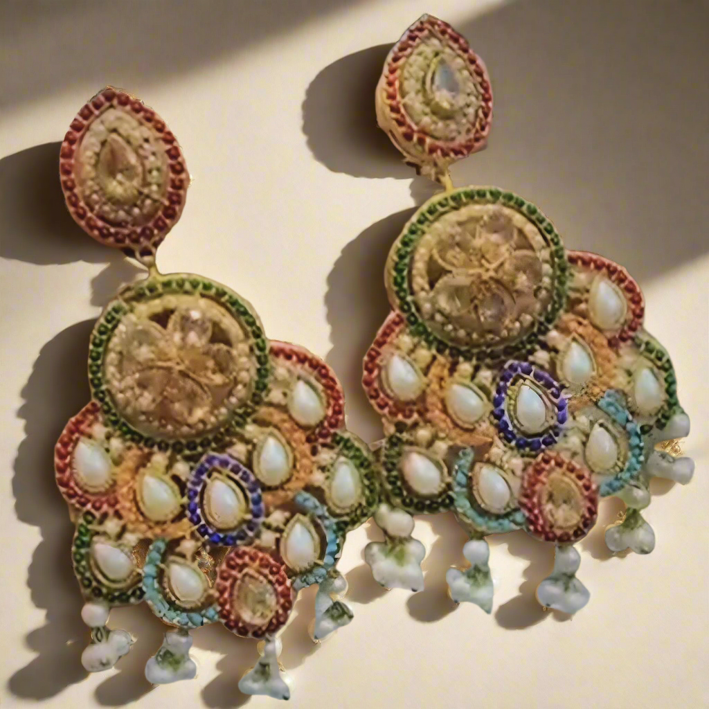 Nauratan Earrings Gold Plated Premium Quality / Indian Pakistani Shaadi Jewelry Wedding/ Sabyasachi Bollywood Tyaani/ Asian