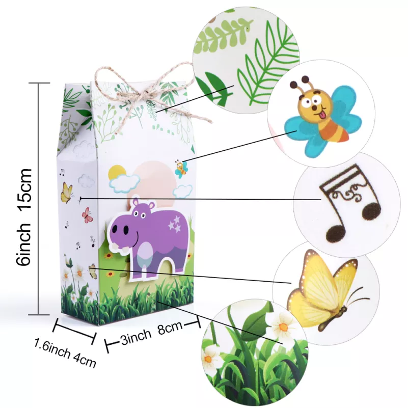 12Pcs Animals Party Decorations 3D Zoo Birthday Gift Bags Safari Animals Favour Boxes For Baby Shower