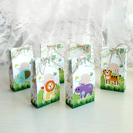 12Pcs Animals Party Decorations 3D Zoo Birthday Gift Bags Safari Animals Favour Boxes For Baby Shower