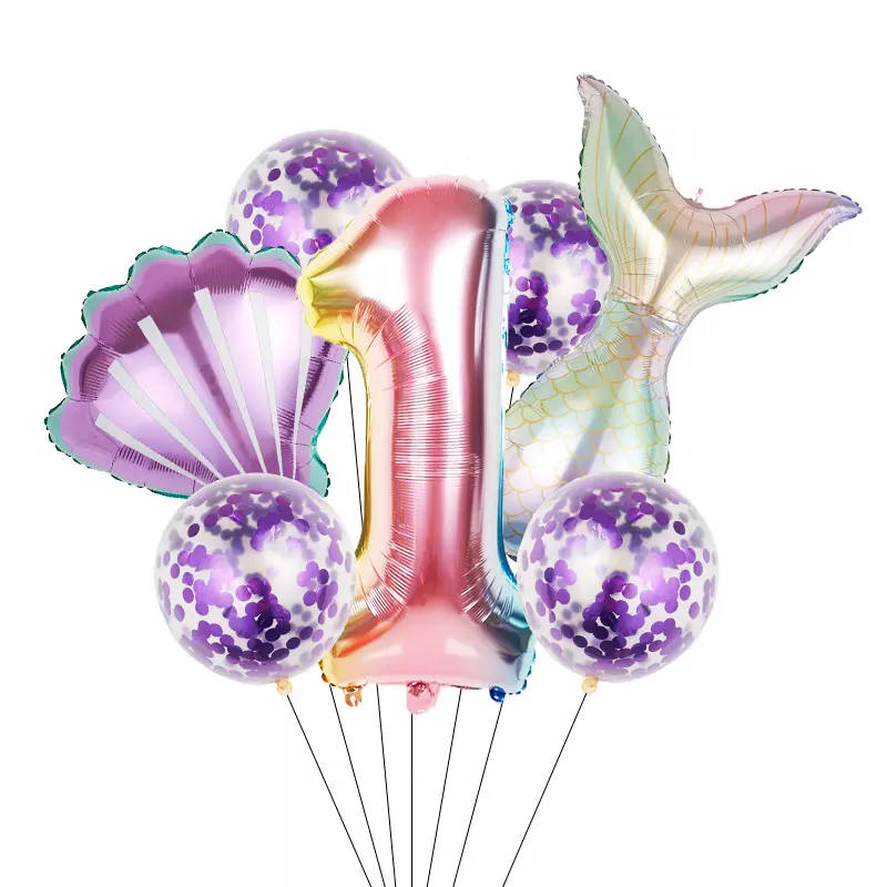 7pcs/set Mermaid Party Balloons 32inch Number Foil Balloon Birthday Party Decorations Kids Baby Shower Decor Helium Globes