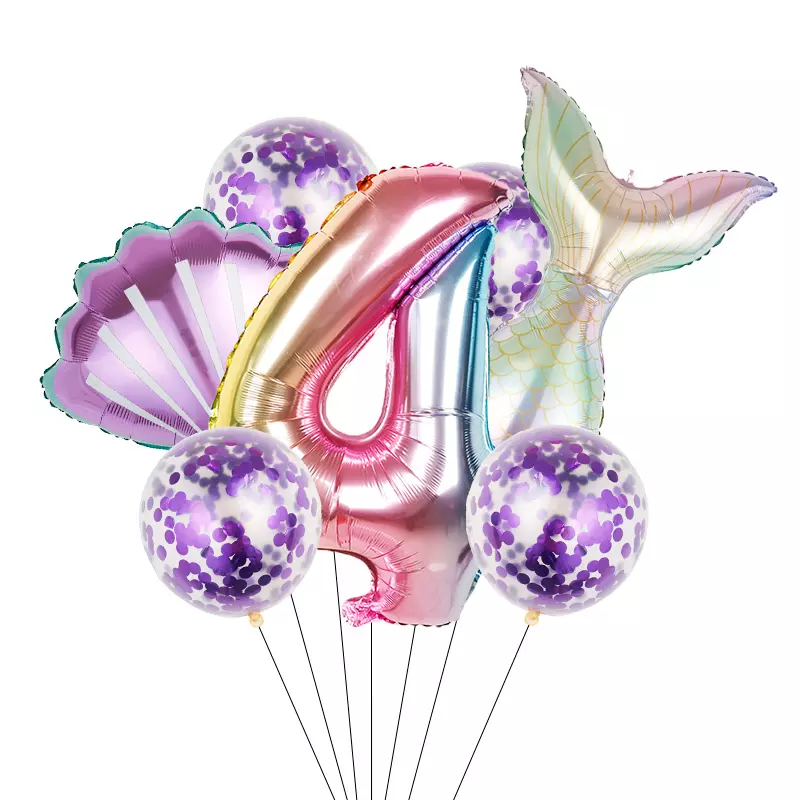 7pcs/set Mermaid Party Balloons 32inch Number Foil Balloon Birthday Party Decorations Kids Baby Shower Decor Helium Globes
