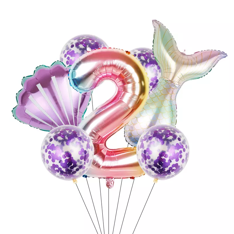 7pcs/set Mermaid Party Balloons 32inch Number Foil Balloon Birthday Party Decorations Kids Baby Shower Decor Helium Globes
