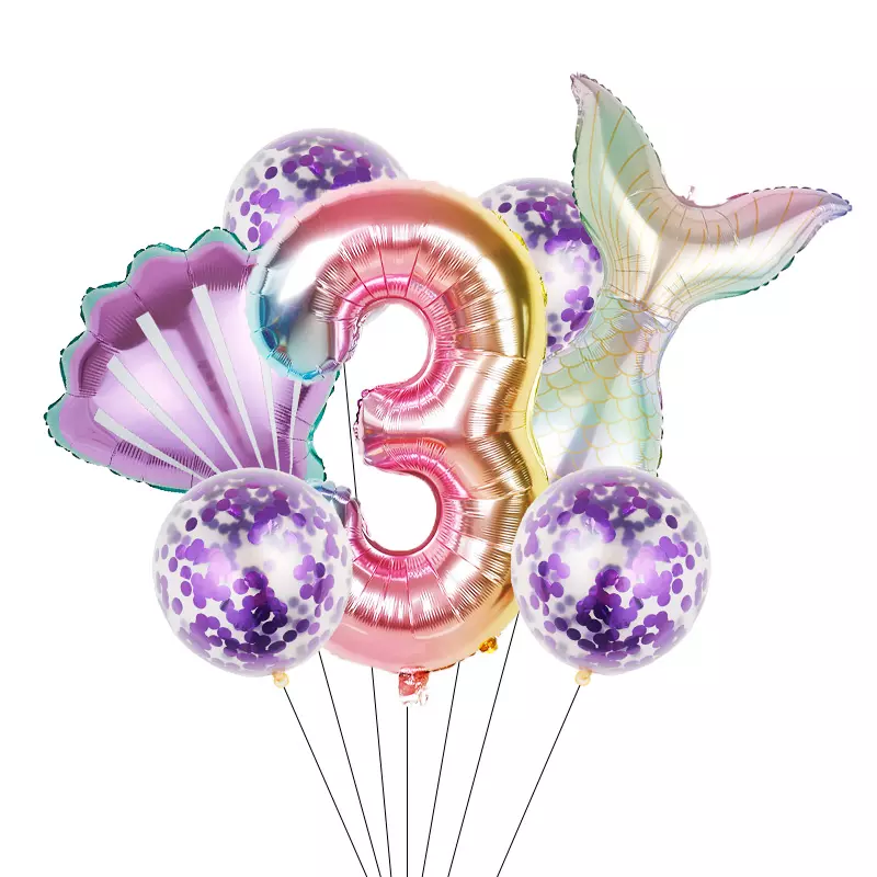 7pcs/set Mermaid Party Balloons 32inch Number Foil Balloon Birthday Party Decorations Kids Baby Shower Decor Helium Globes