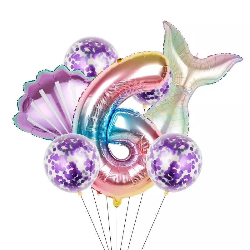 7pcs/set Mermaid Party Balloons 32inch Number Foil Balloon Birthday Party Decorations Kids Baby Shower Decor Helium Globes