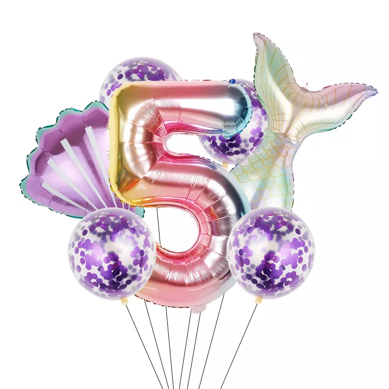 7pcs/set Mermaid Party Balloons 32inch Number Foil Balloon Birthday Party Decorations Kids Baby Shower Decor Helium Globes