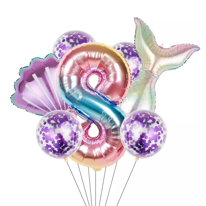 7pcs/set Mermaid Party Balloons 32inch Number Foil Balloon Birthday Party Decorations Kids Baby Shower Decor Helium Globes
