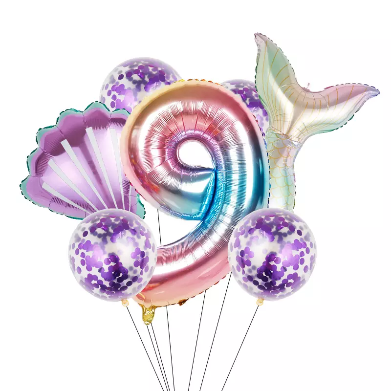 7pcs/set Mermaid Party Balloons 32inch Number Foil Balloon Birthday Party Decorations Kids Baby Shower Decor Helium Globes