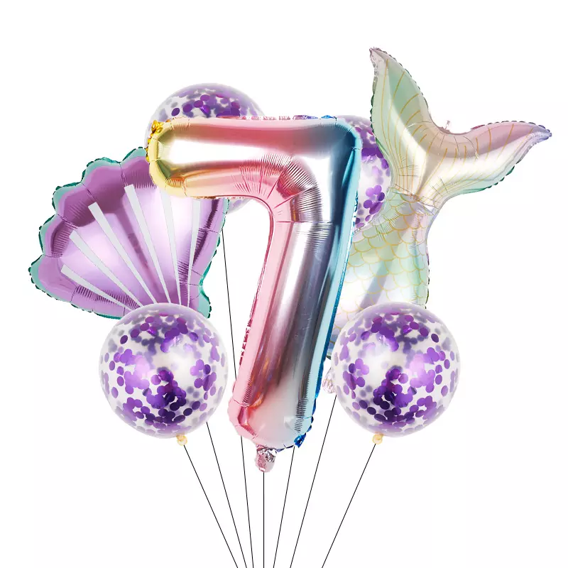 7pcs/set Mermaid Party Balloons 32inch Number Foil Balloon Birthday Party Decorations Kids Baby Shower Decor Helium Globes