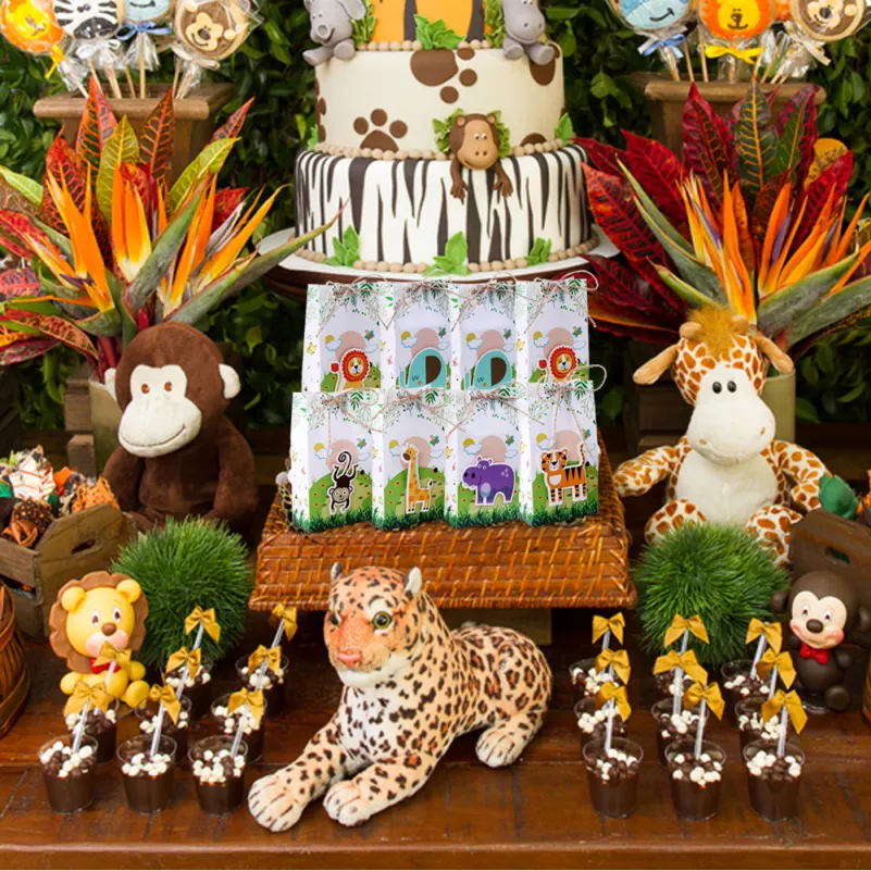 12Pcs Animals Party Decorations 3D Zoo Birthday Gift Bags Safari Animals Favour Boxes For Baby Shower