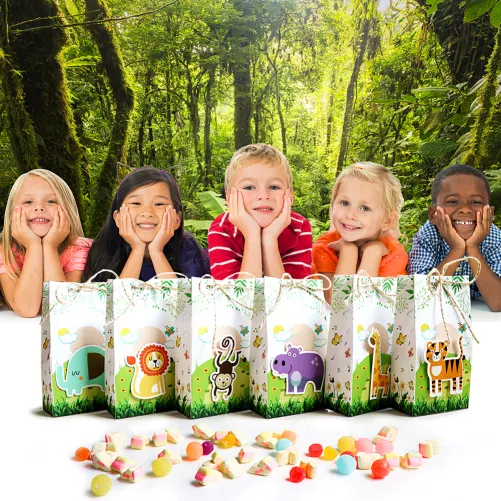12Pcs Animals Party Decorations 3D Zoo Birthday Gift Bags Safari Animals Favour Boxes For Baby Shower