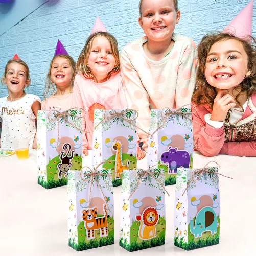 12Pcs Animals Party Decorations 3D Zoo Birthday Gift Bags Safari Animals Favour Boxes For Baby Shower