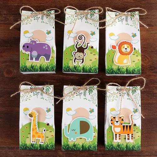 12Pcs Animals Party Decorations 3D Zoo Birthday Gift Bags Safari Animals Favour Boxes For Baby Shower