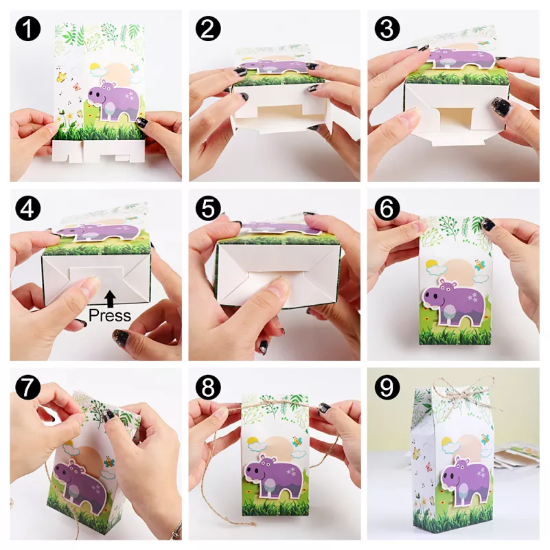 12Pcs Animals Party Decorations 3D Zoo Birthday Gift Bags Safari Animals Favour Boxes For Baby Shower