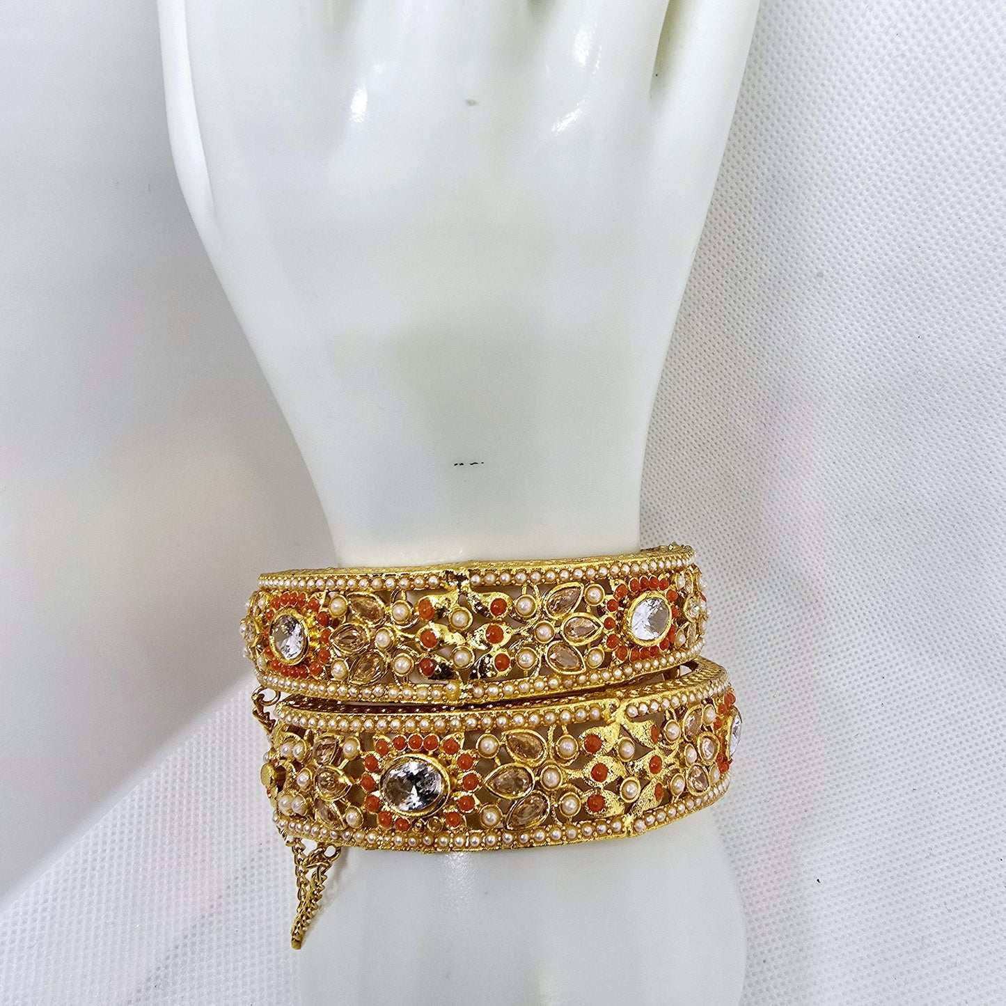 Indian Pakistani Gold Plated Wide Kara Set || Nauratan Bangle Pair