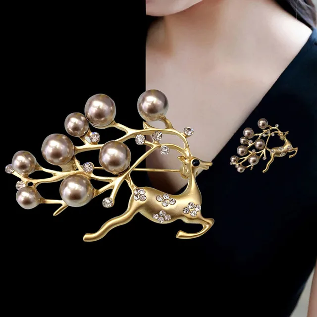 Womens Elegant Tulip Flower Faux Pearl Rhinestone Golden Brooch Pin