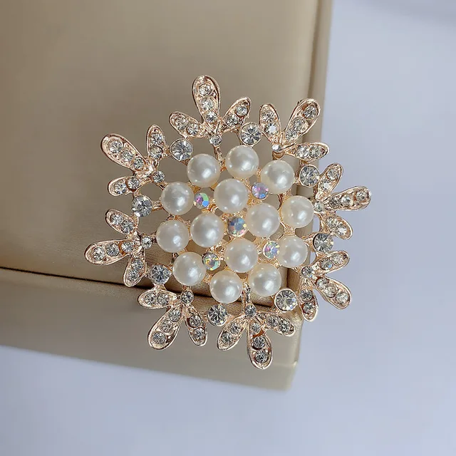 Womens Elegant Tulip Flower Faux Pearl Rhinestone Golden Brooch Pin