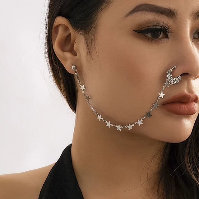 Free Piercing Nose Stud Ear Piercing || Ear Nose Piercing Ring || False Nose Ring Chain Septum Earrings