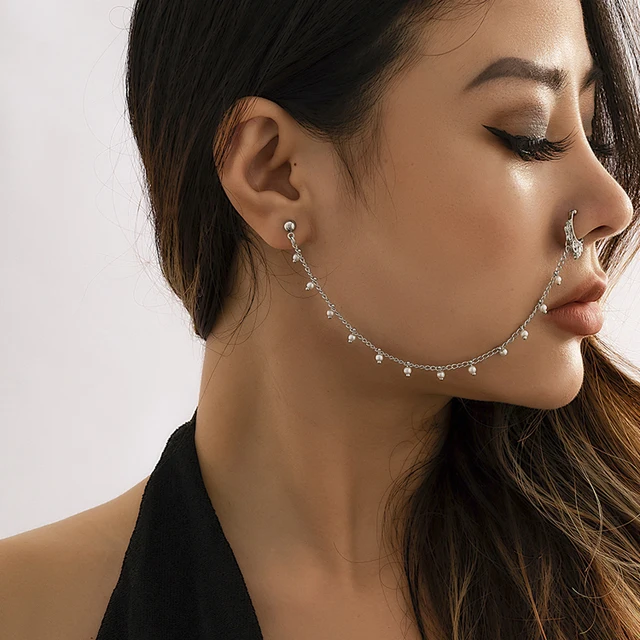 Free Piercing Nose Stud Ear Piercing || Ear Nose Piercing Ring || False Nose Ring Chain Septum Earrings