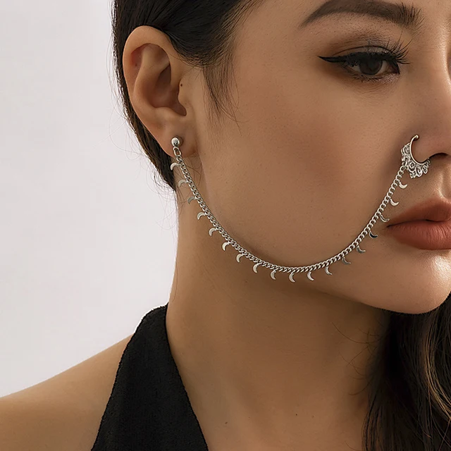 Free Piercing Nose Stud Ear Piercing || Ear Nose Piercing Ring || False Nose Ring Chain Septum Earrings