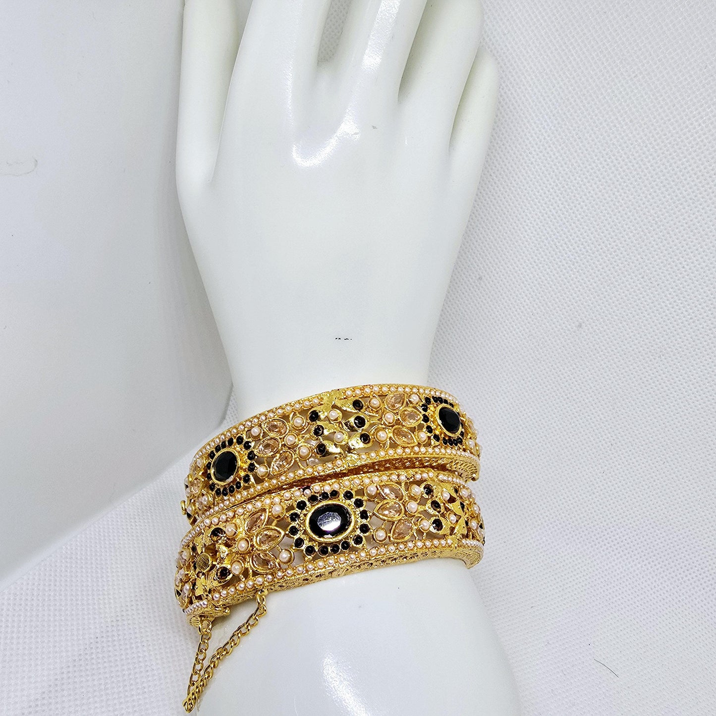 Indian Pakistani Gold Plated Wide Kara Set || Nauratan Bangle Pair