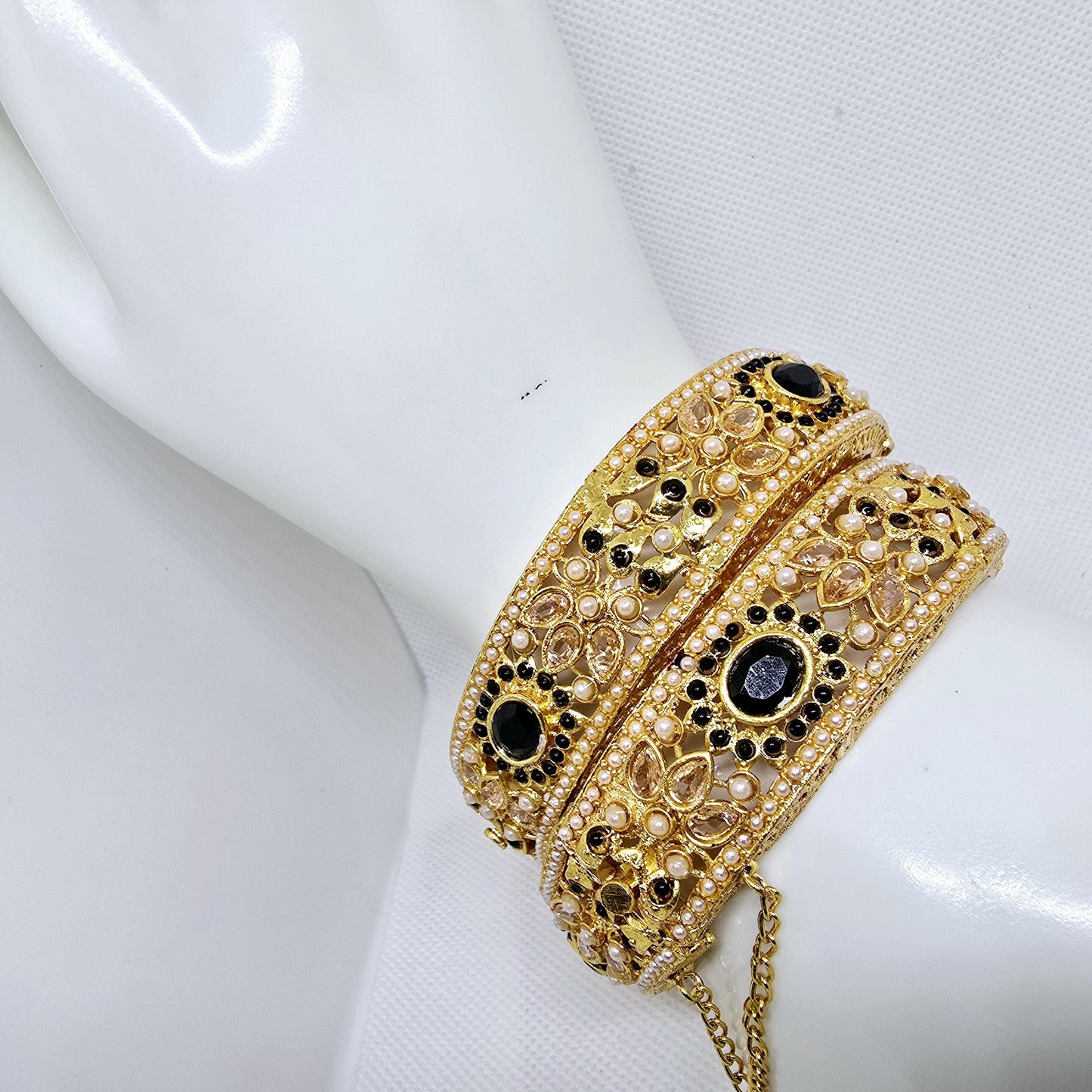 Indian Pakistani Gold Plated Wide Kara Set || Nauratan Bangle Pair