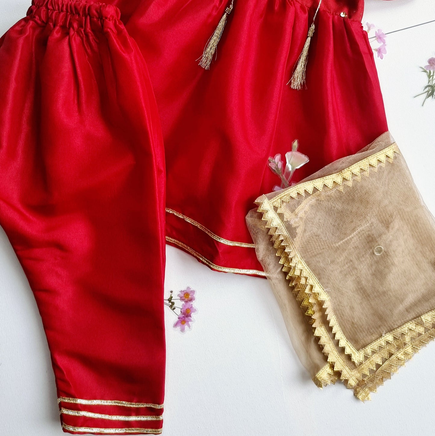 Indian Pakistani Dress | Red Chiffon Frock and Trouser | Shalwar Kameez | Girls Embroidered Suit Kids Ethnic Wear Perfect for Diwali & Eid