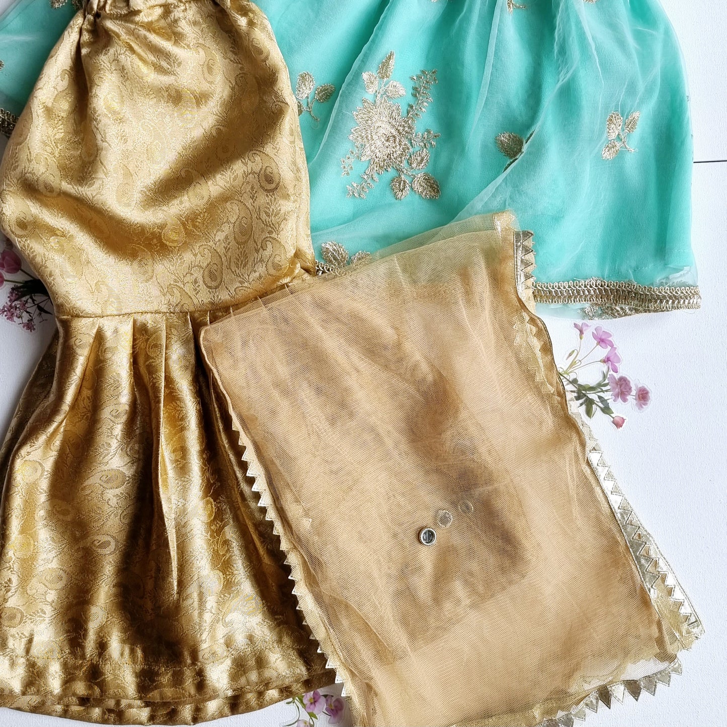 Sea Green Frock Baby Girl Dresses Traditional Dress Pakistani Suit Sharara Girls Party Wear | Sharara with Frock