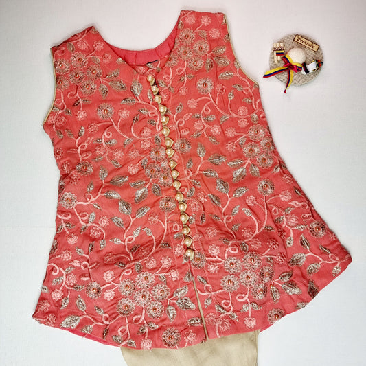 Indian Pakistani Dress | Pink Chiffon Short Shirt and Trouser | Shalwar Kameez | Embroidered Suit Kid Ethnic Wear Perfect for Diwali & Eid