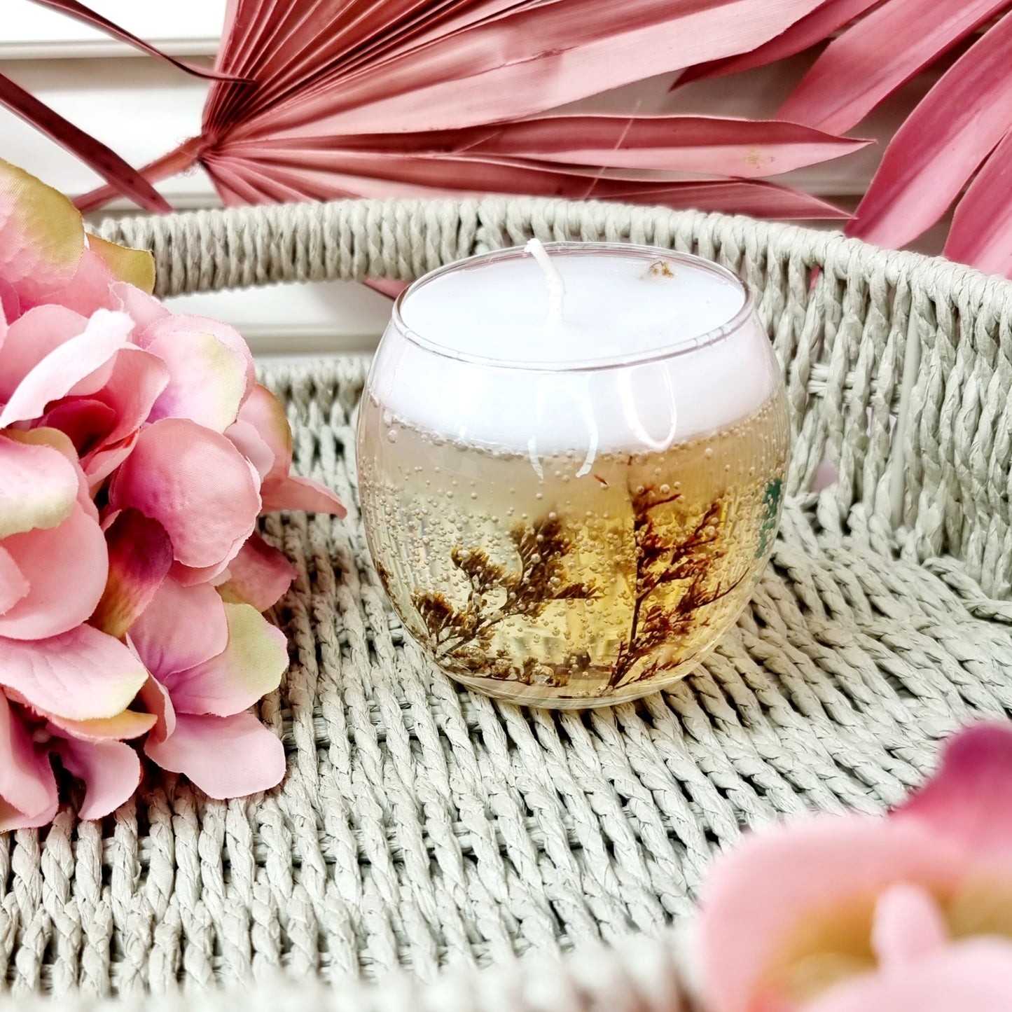 Christmas Luxury Handmade Wedding Natural Flower Candle Favours || Nature Theme Gel Candle in Transparent Jar || Birthday Present