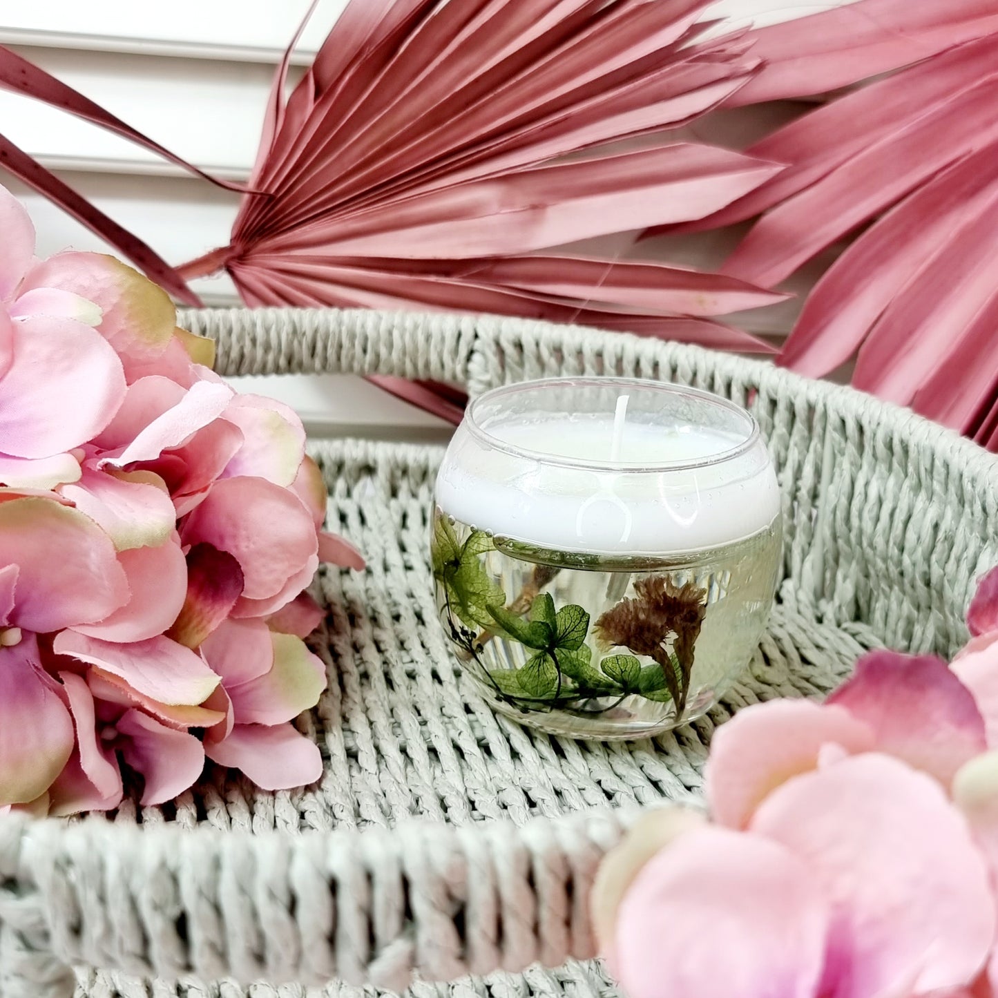 Christmas Luxury Handmade Wedding Natural Flower Candle Favours || Nature Theme Gel Candle in Transparent Jar || Birthday Present