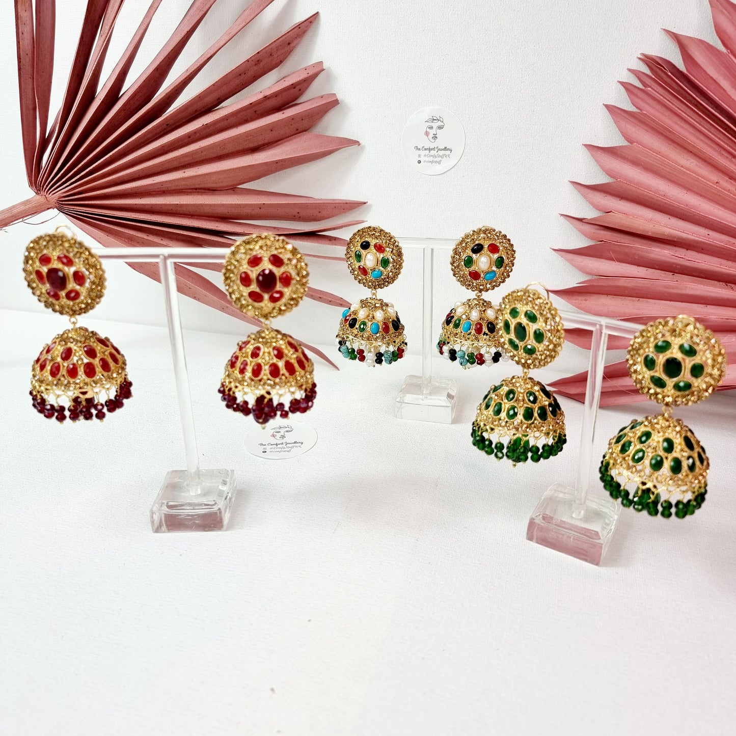 Multi Maroon Gold Jhumka || Long Drop Earrings Tassel Oxidised Indian || Turkish Bells Boho Birthday Gift Present Layer