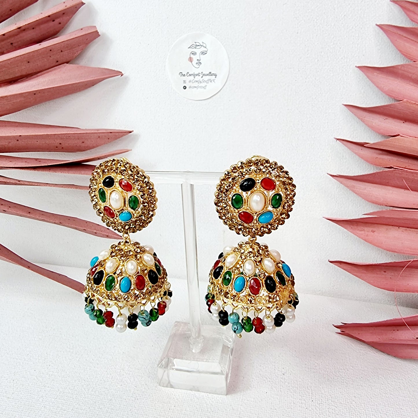 Multi Maroon Gold Jhumka || Long Drop Earrings Tassel Oxidised Indian || Turkish Bells Boho Birthday Gift Present Layer