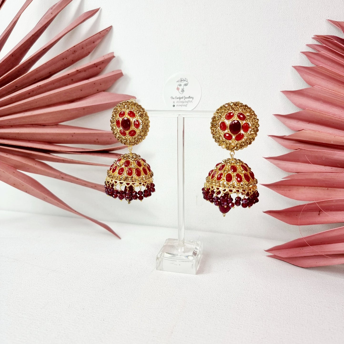 Multi Maroon Gold Jhumka || Long Drop Earrings Tassel Oxidised Indian || Turkish Bells Boho Birthday Gift Present Layer