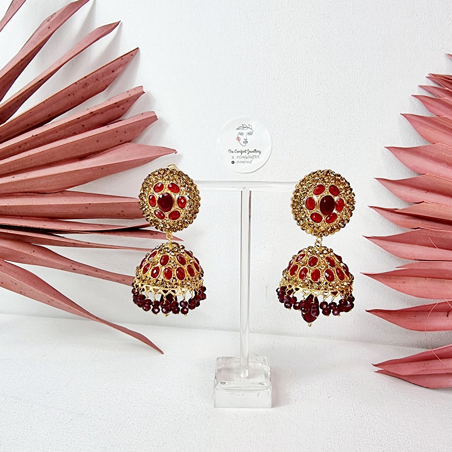 Multi Maroon Gold Jhumka || Long Drop Earrings Tassel Oxidised Indian || Turkish Bells Boho Birthday Gift Present Layer