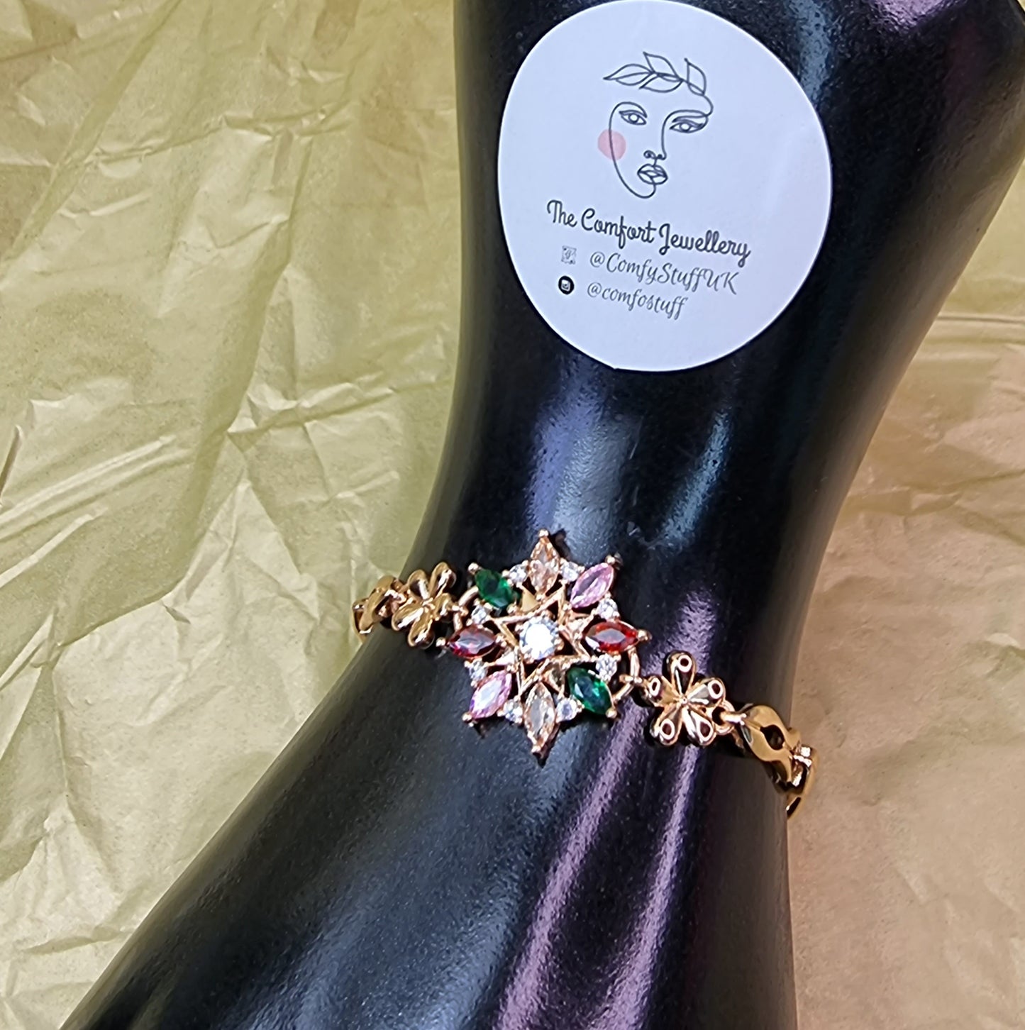 18K Gold Plated Sterling Silver Gemstone Bracelet || Adjustable Bracelet Gift for Her