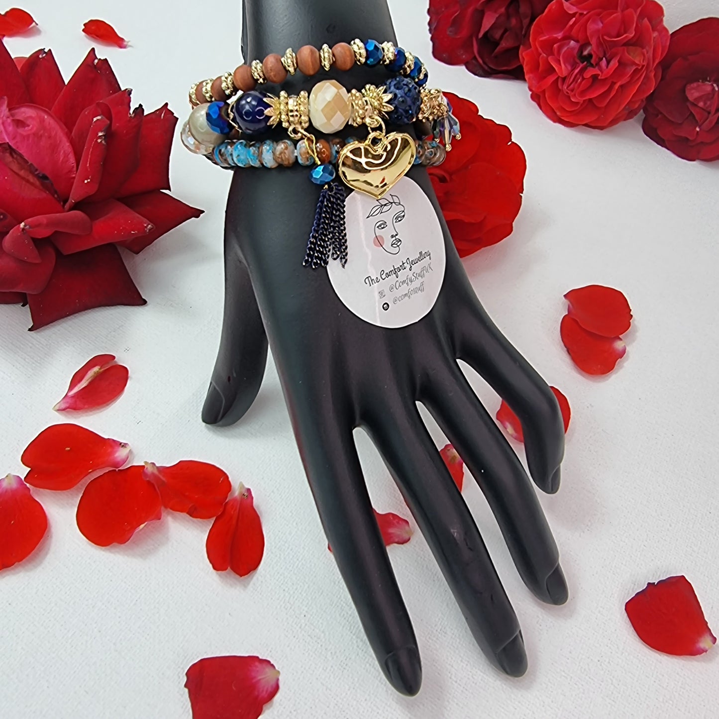 Pair of Red & Blue Beads Stacking Bracelets || Beaded Stretch Charm Bracelet || Set of 3 layering Bracelets || Tropical Boho Vintage