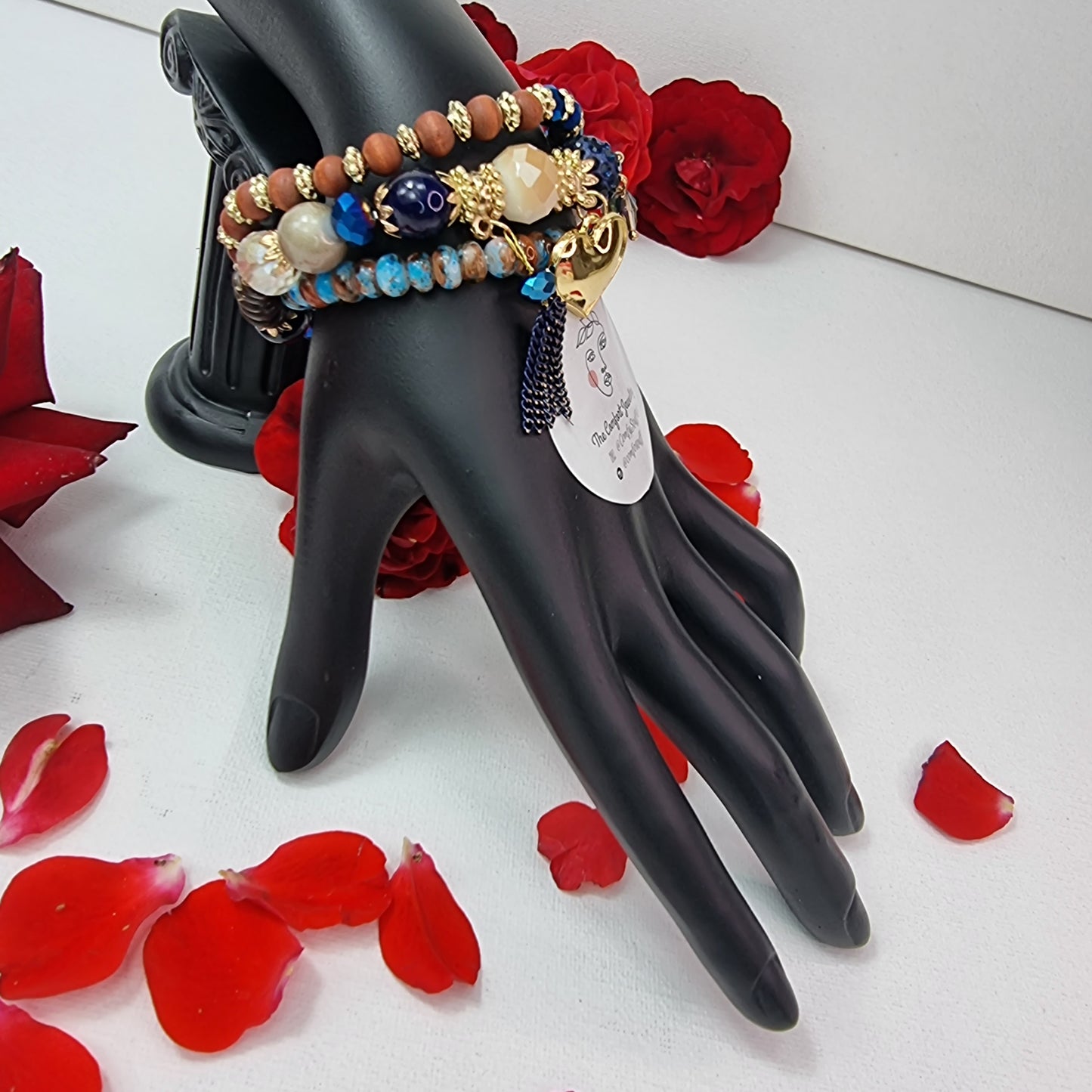 Pair of Red & Blue Beads Stacking Bracelets || Beaded Stretch Charm Bracelet || Set of 3 layering Bracelets || Tropical Boho Vintage