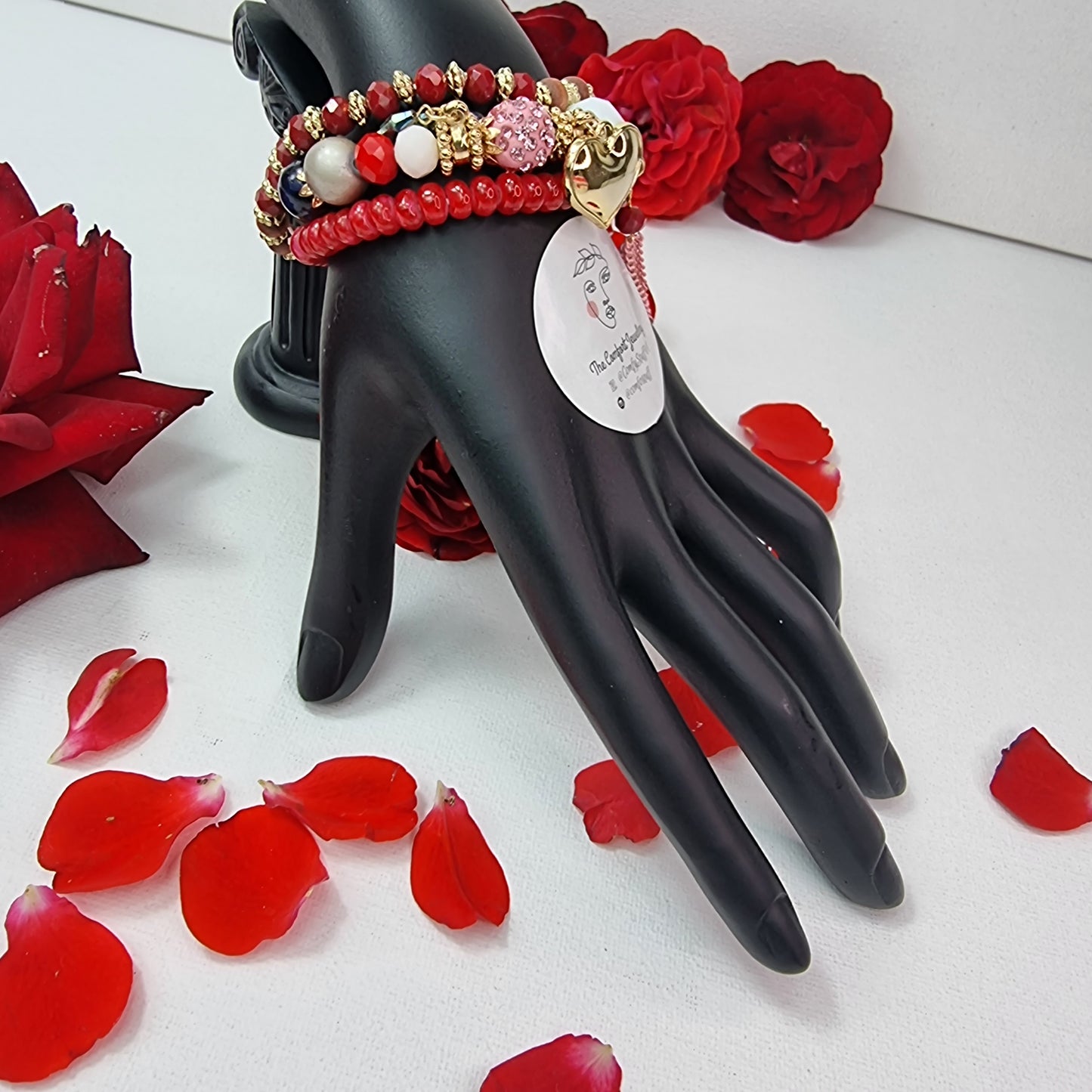 Pair of Red & Blue Beads Stacking Bracelets || Beaded Stretch Charm Bracelet || Set of 3 layering Bracelets || Tropical Boho Vintage