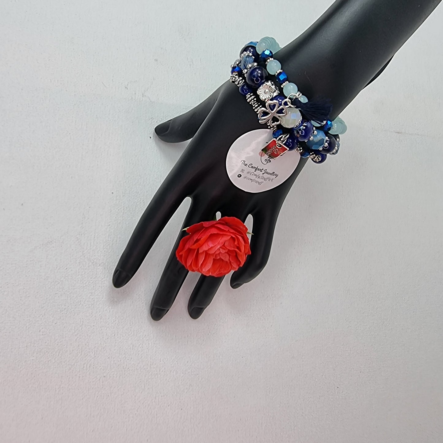 3Pcs Vintage Love Shape Elastic Beads Bracelet Set || Beaded Stretch Charm Bracelet || Set of 3 layering Bracelets || Tropical Boho Vintage