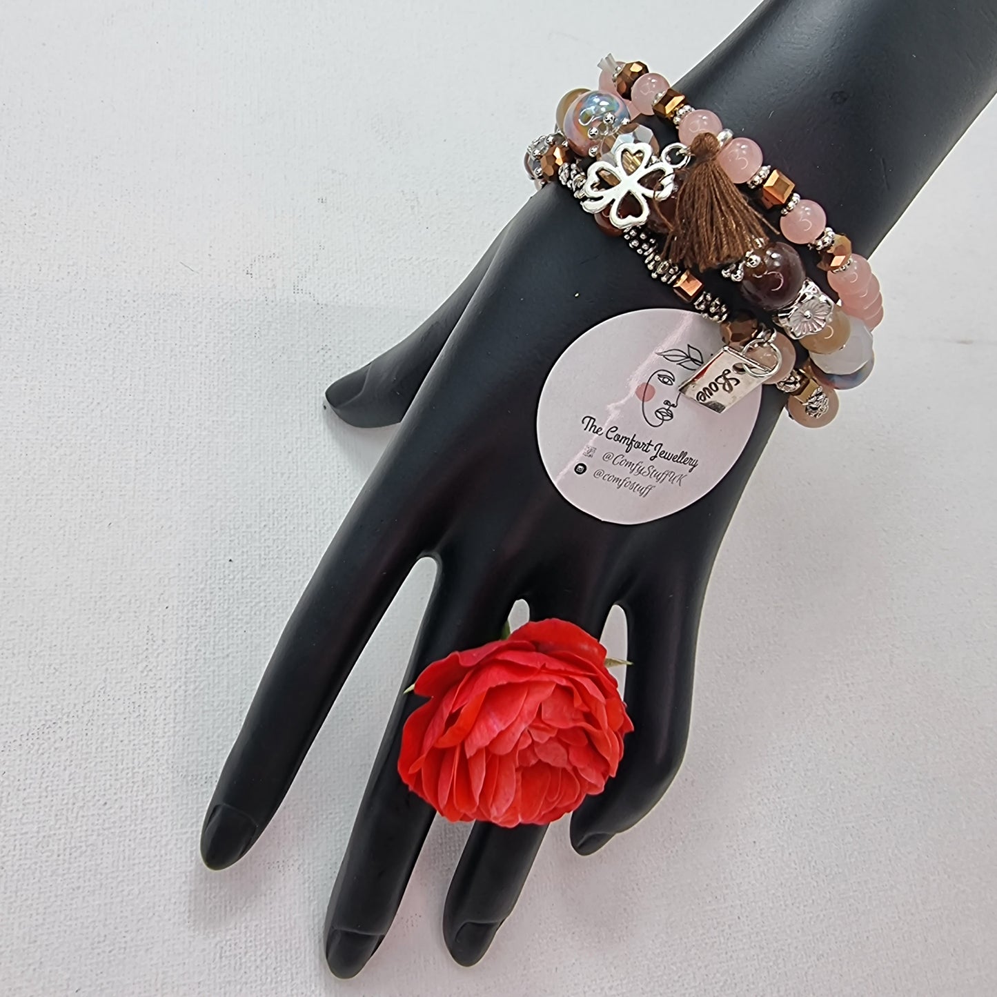 3Pcs Vintage Love Shape Elastic Beads Bracelet Set || Beaded Stretch Charm Bracelet || Set of 3 layering Bracelets || Tropical Boho Vintage