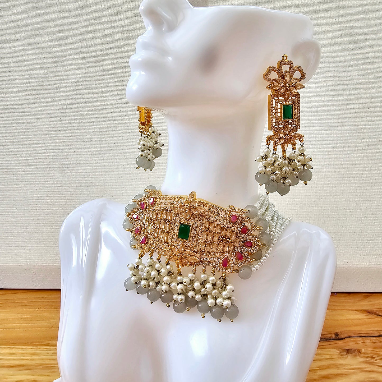 Gold Plated Kundan Choker Set with Jhumkas