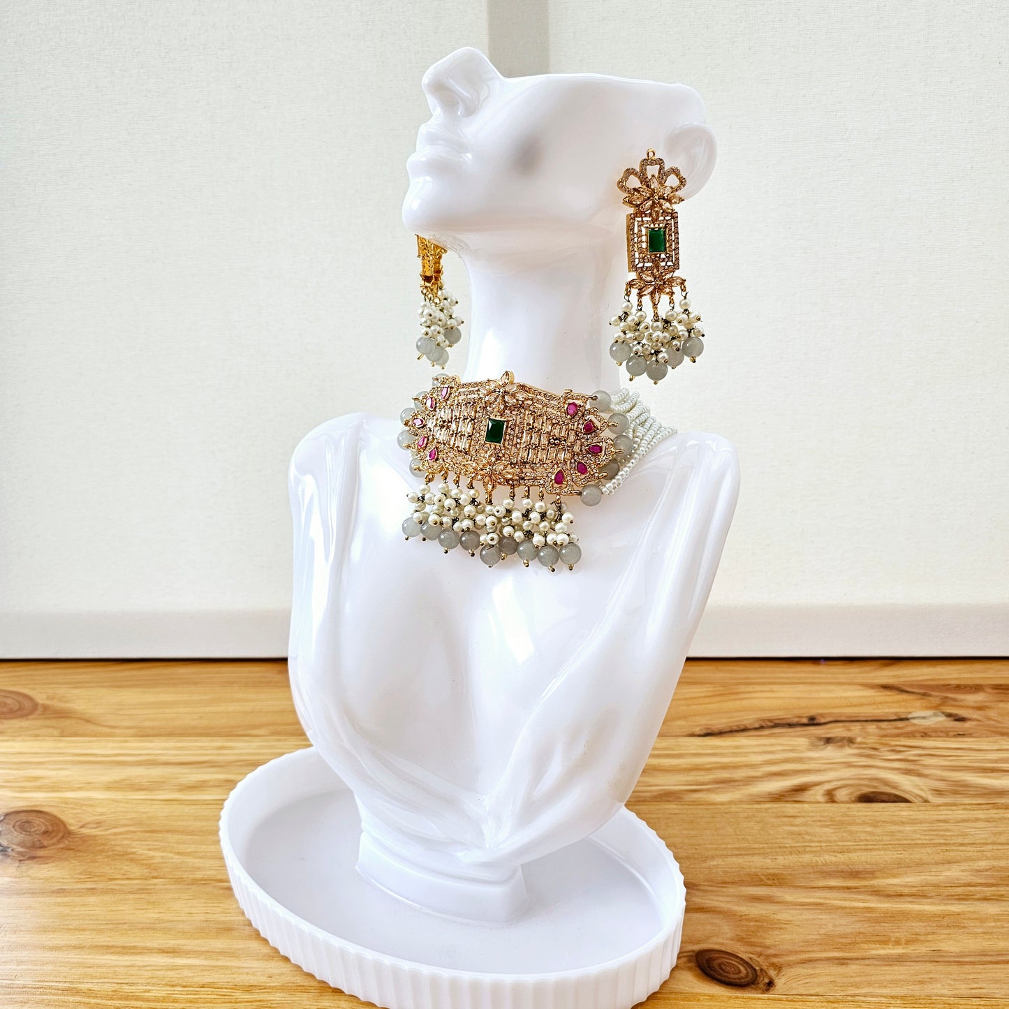 Gold Plated Kundan Choker Set with Jhumkas